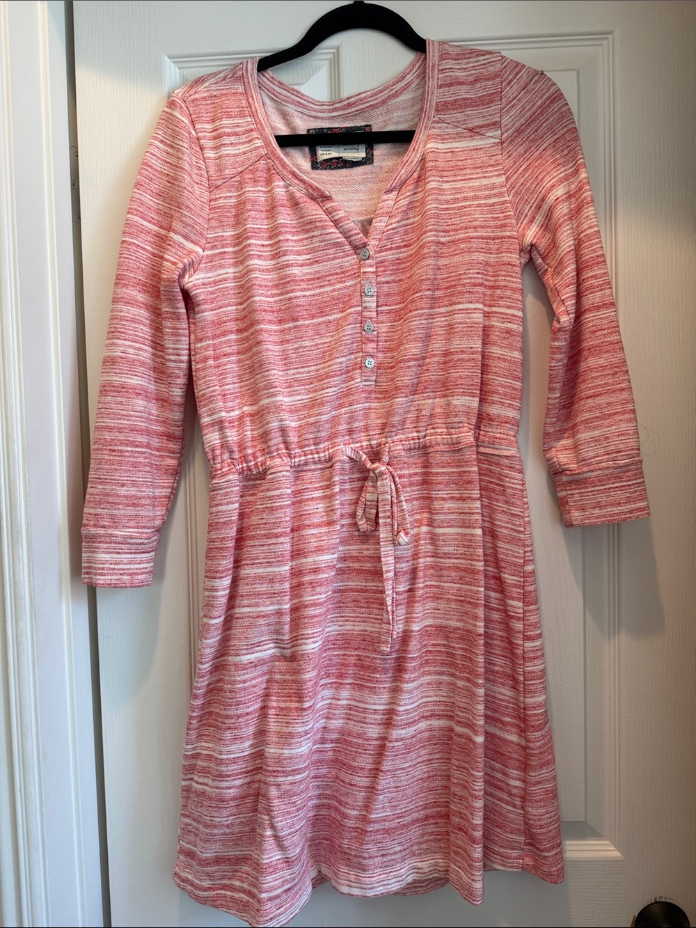 Pink Heathered Knit Drawstring Dress